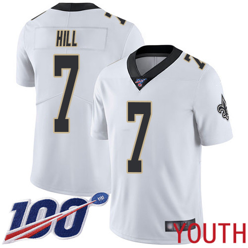 New Orleans Saints Limited White Youth Taysom Hill Road Jersey NFL Football #7 100th Season Vapor Untouchable Jersey->youth nfl jersey->Youth Jersey